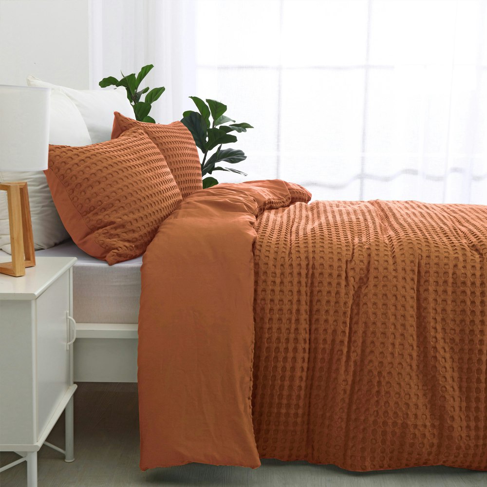 Dreamaker Cotton Waffle Quilt Cover Set Rust