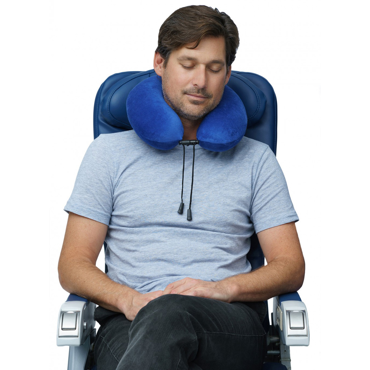 Memory foam travel pillow with hood outlet