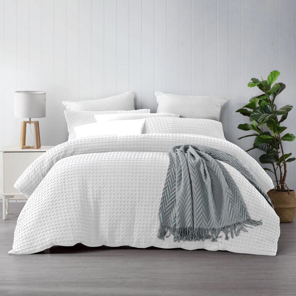 waffle white doona cover