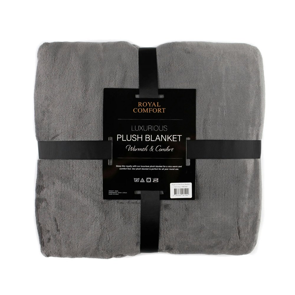 Royal Comfort Plush Faux Mink Throw Blanket Dark Grey