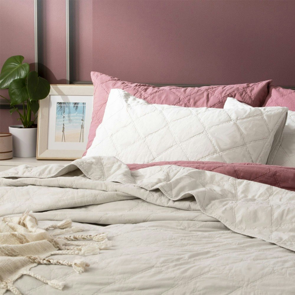 Renee Taylor Attwood Vintage Stone Washed Cotton Quilted Coverlet Set Dove