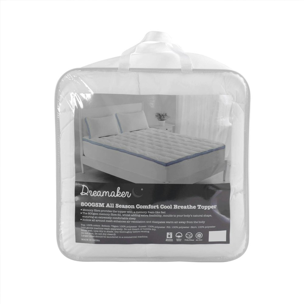 Dreamaker 800GSM Cool Breathe Memory Fibre Mattress Topper