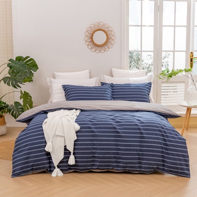 Dreamaker Amalfi Stripe 100% Cotton Reversible Quilt Cover Set