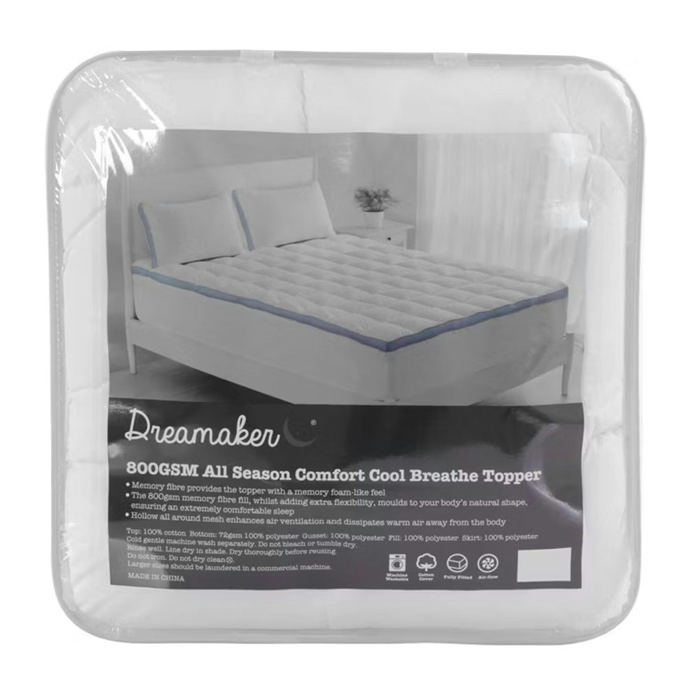 Dreamaker 800GSM Cool Breathe Memory Fibre Mattress Topper Packaging