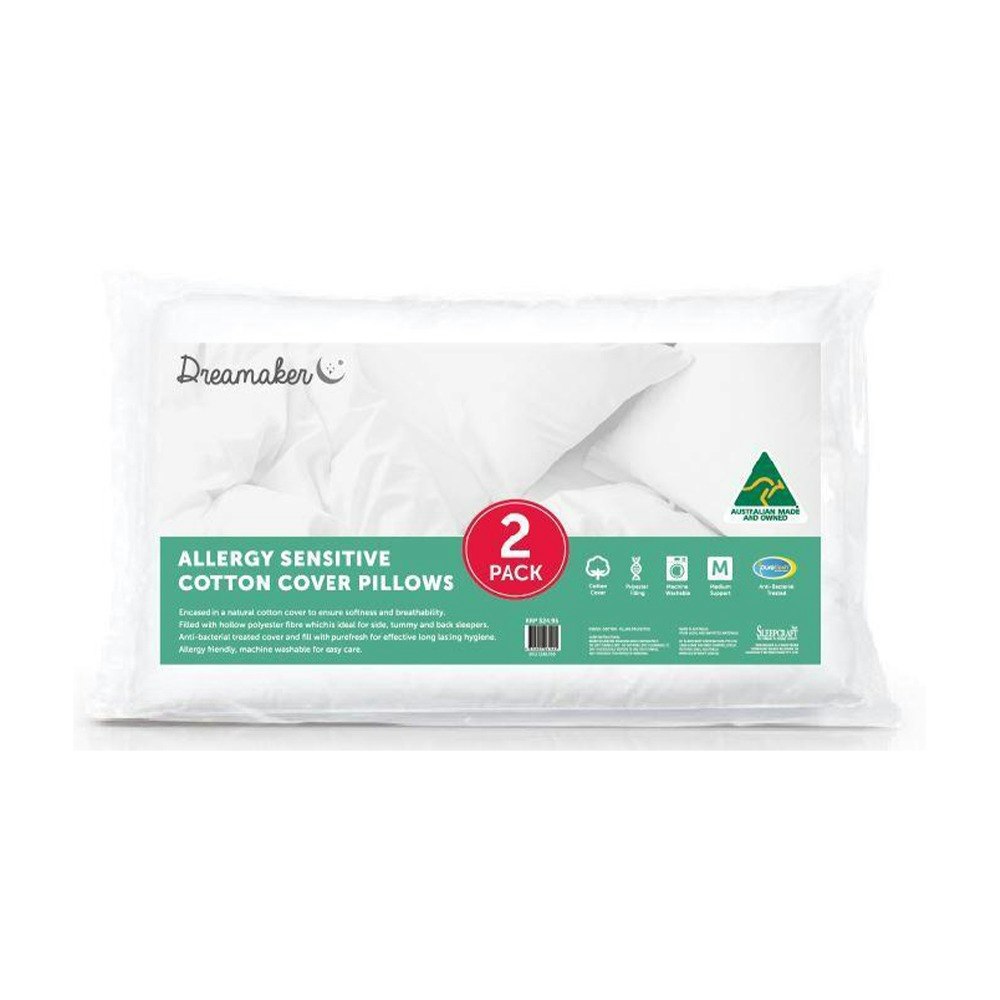 Dreamaker Gusseted Microfibre Low Profile Pillow Twin Pack