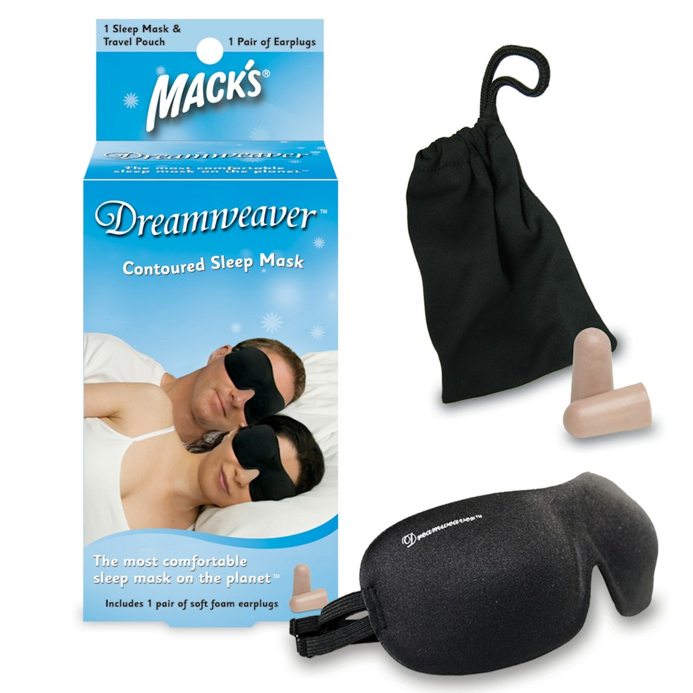 Contoured Dreamweaver Sleep Mask with Earplugs Pouch Packaging