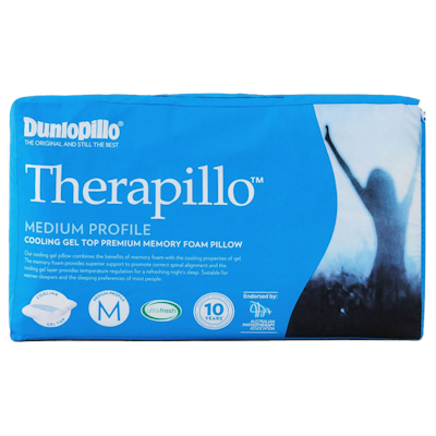 Dunlopillo Therapillo Premium Memory Foam Cooling Gel Pillow Medium Profile Packaging
