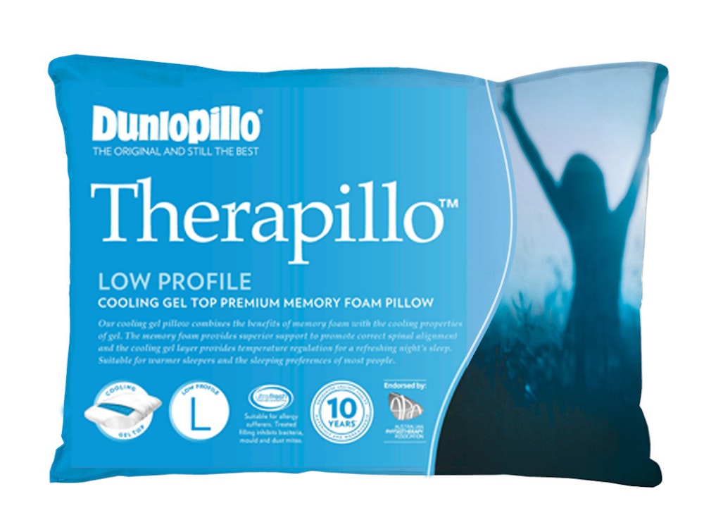 Dunlopillo Therapillo Premium Memory Foam Cooling Gel Pillow Low Profile