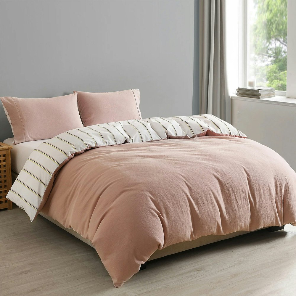 Royal Comfort Hemp Braid Reversible Stripe Quilt Cover Set Dusk Pink
