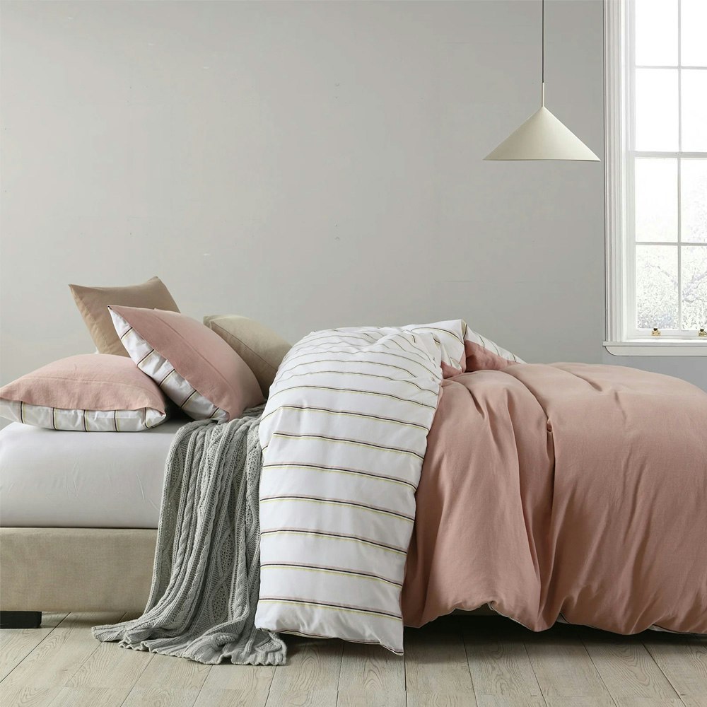 Royal Comfort Hemp Braid Reversible Stripe Quilt Cover Set Dusk Pink