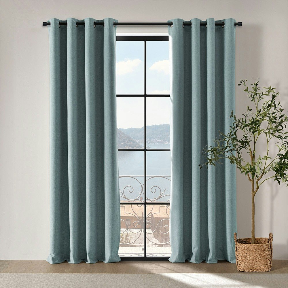 Cadence & Co. Bennett Faux Linen Eyelet Curtain Twin Pack Dusty Blue