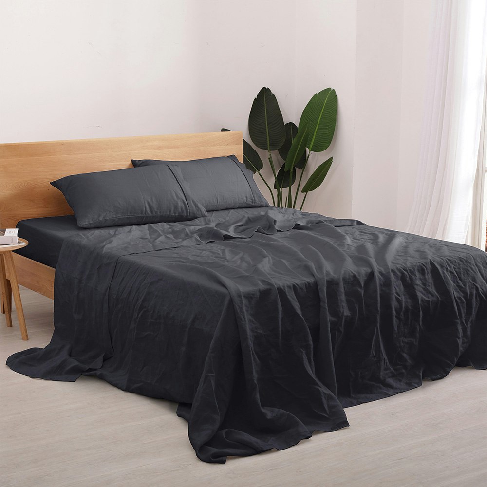 Natural Home 100% European Flax Linen Sheet Set Charcoal