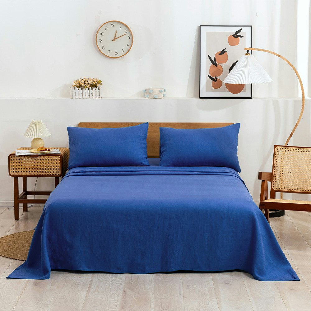 Natural Home 100% European Flax Linen Sheet Set Deep Blue