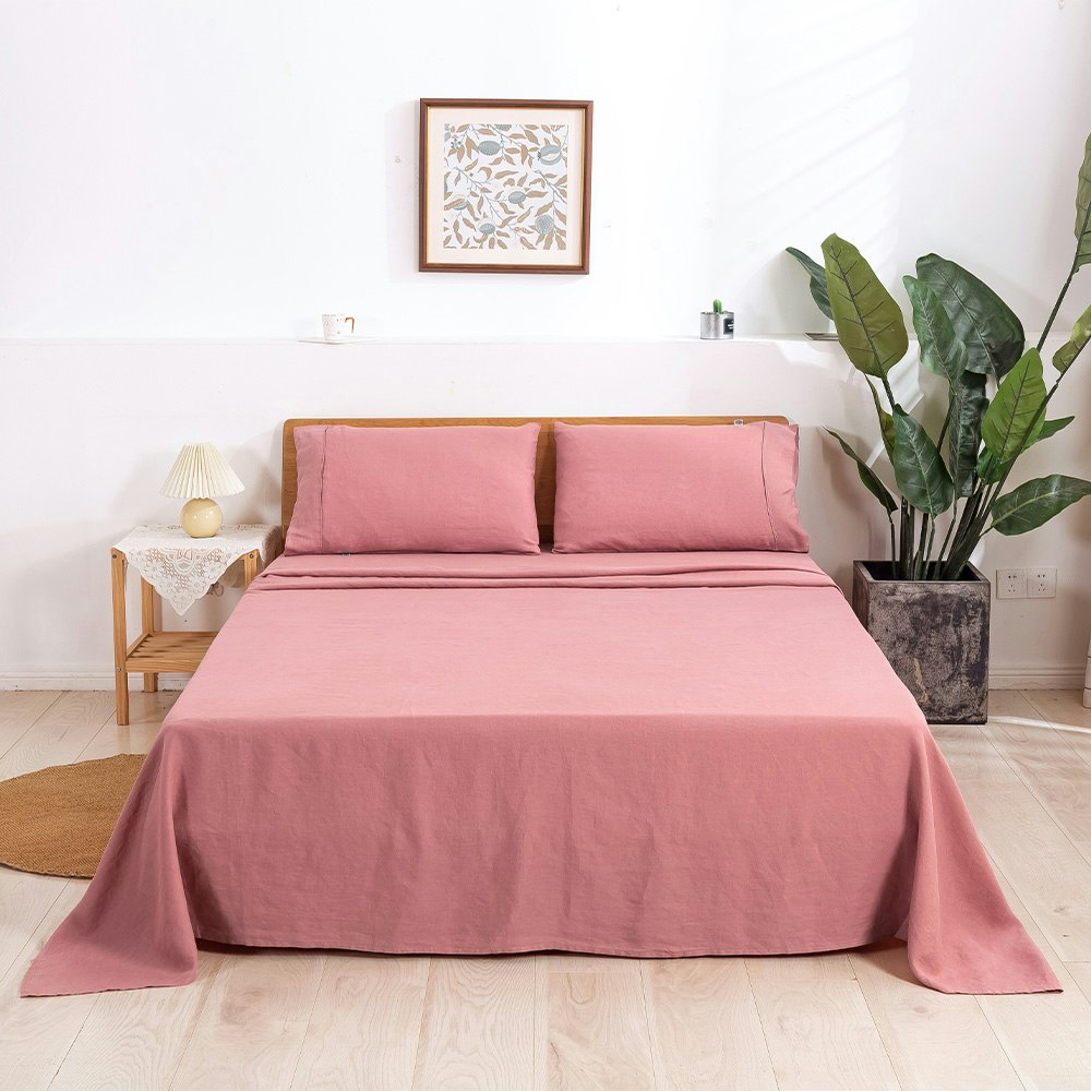 Natural Home Plain Dyed 100% European Flax Linen Sheet Set Rose Gold