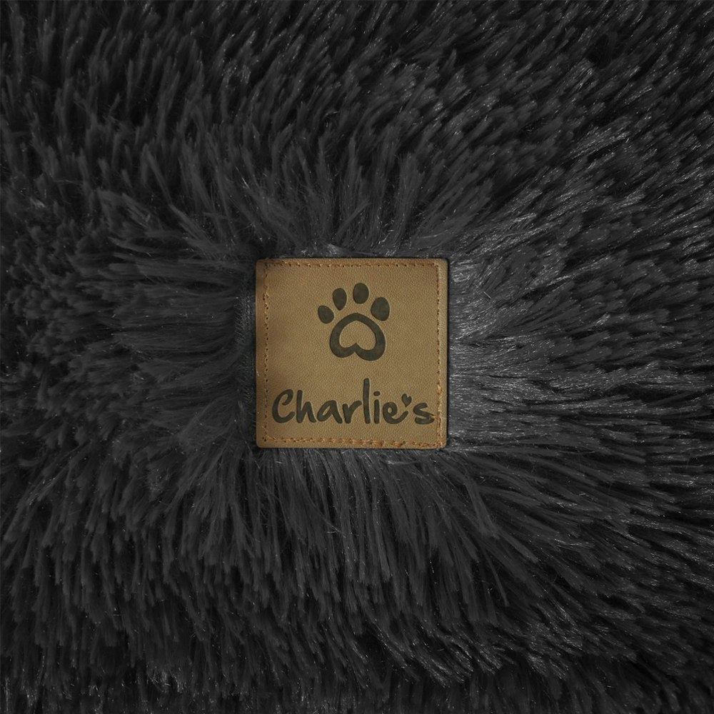 Charlie's Pet Faux Fur Fuffy Calming Pet Bed Nest Charcoal