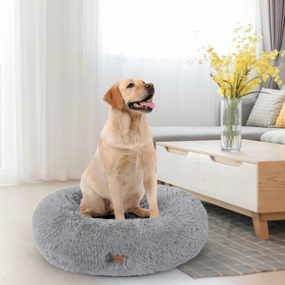 Charlie's Pet Faux Fur Fuffy Calming Pet Bed Nest Grey