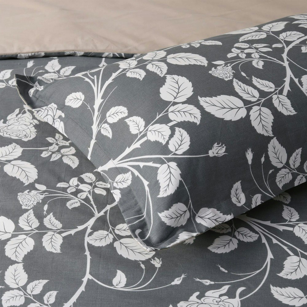 Dreamaker Felicity 100% Cotton Reversible Quilt Cover Set Charcoal