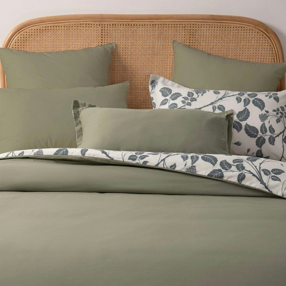 Dreamaker Felicity 100% Cotton Reversible Quilt Cover Set Sage 

