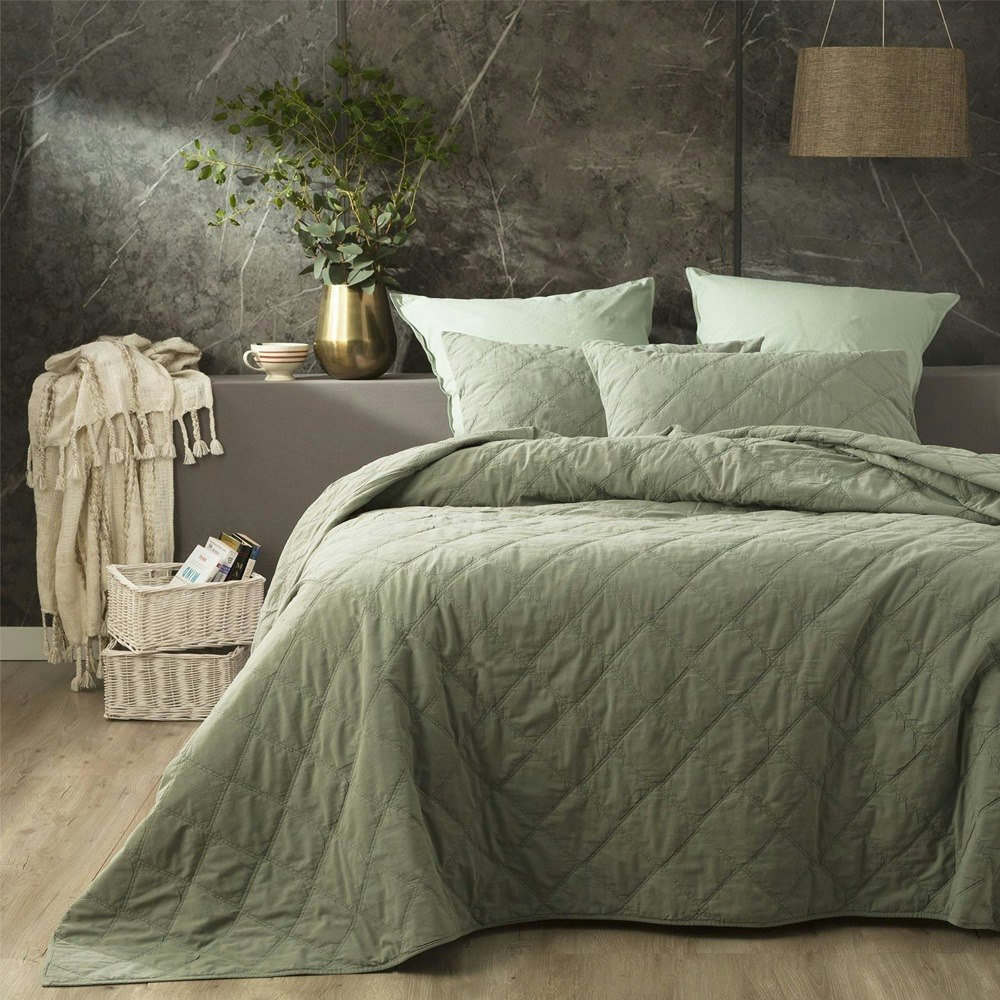 Renee Taylor Attwood Vintage Stone Washed Cotton Quilted Coverlet Set Fern
