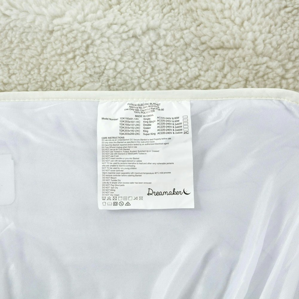 Dreamaker 350 GSM Fleece Top Electric Blanket