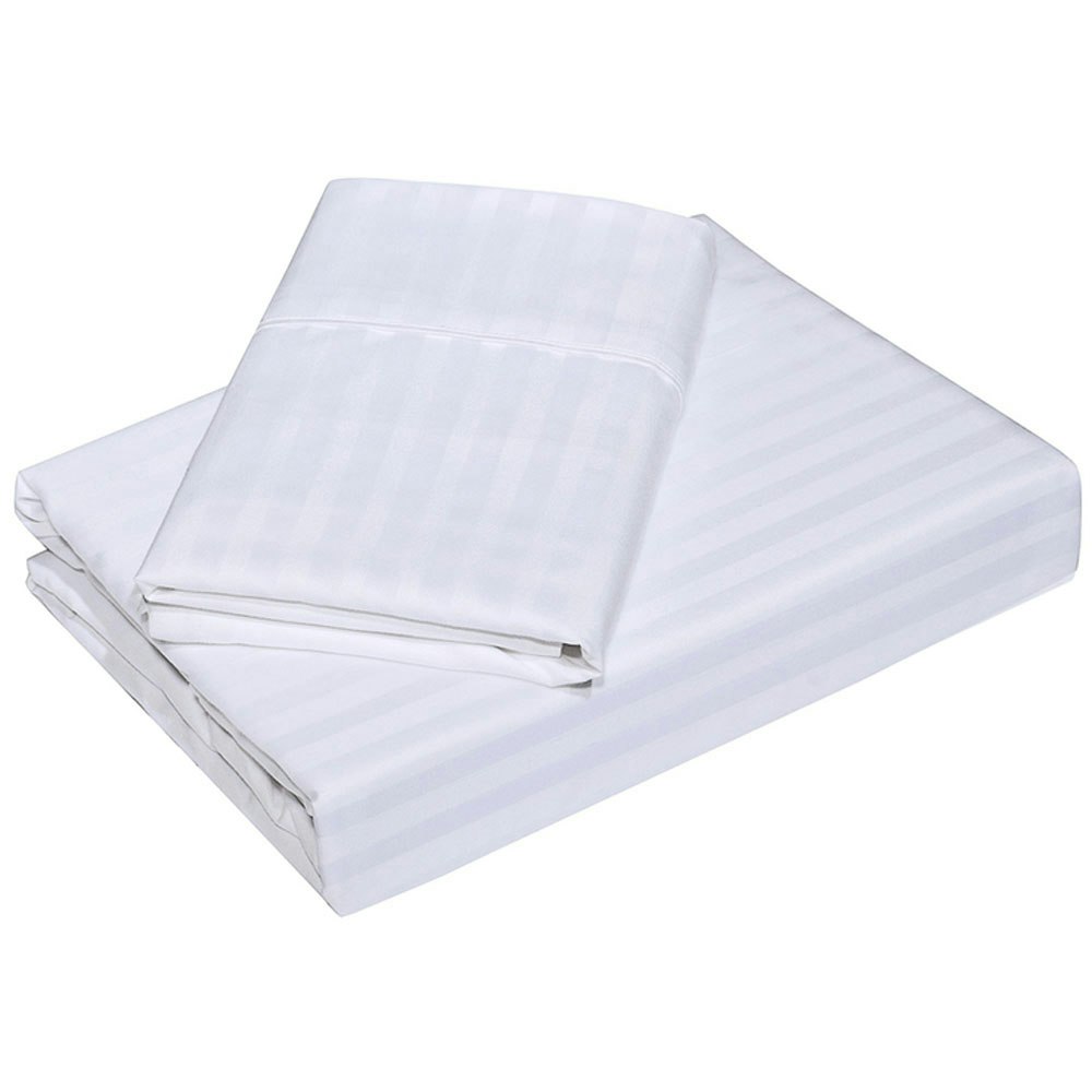 Royal Comfort Blended Bamboo Sheet Set with Stripes - Queen White Folded