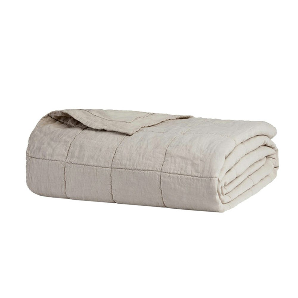 Bambury French Flax Linen Quilted Coverlet Pebble