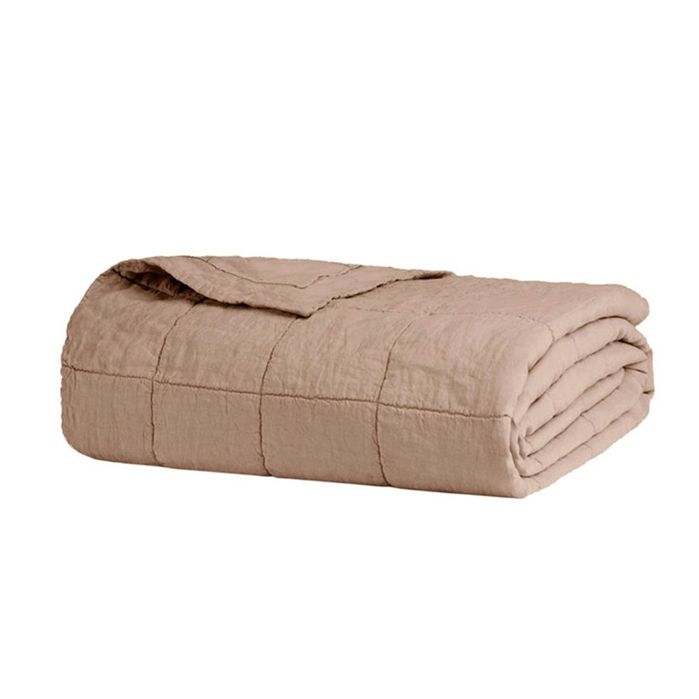 Bambury French Flax Linen Quilted Coverlet Tea Rose