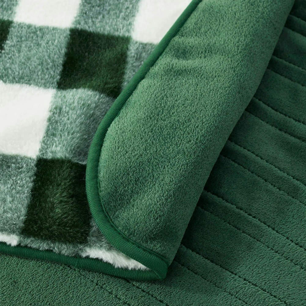 Dreamaker Gingham Plush Reversible Heated Throw Blanket