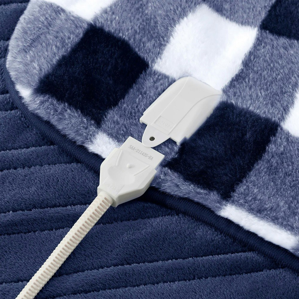 Dreamaker Gingham Plush Reversible Heated Throw Blanket