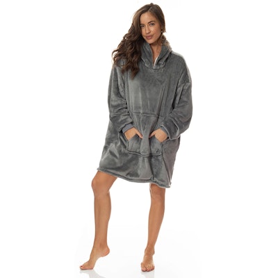 Royal Comfort Reversible Coral Fleece Snug Grey Hoodie Nightwear