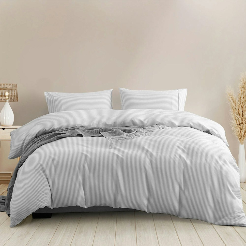 Royal Comfort Luxury Striped Linen Quilt Cover Set Grey