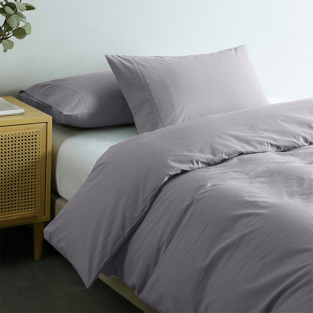 Royal Comfort Vintage Washed Cotton Quilt Cover Set Silver 3