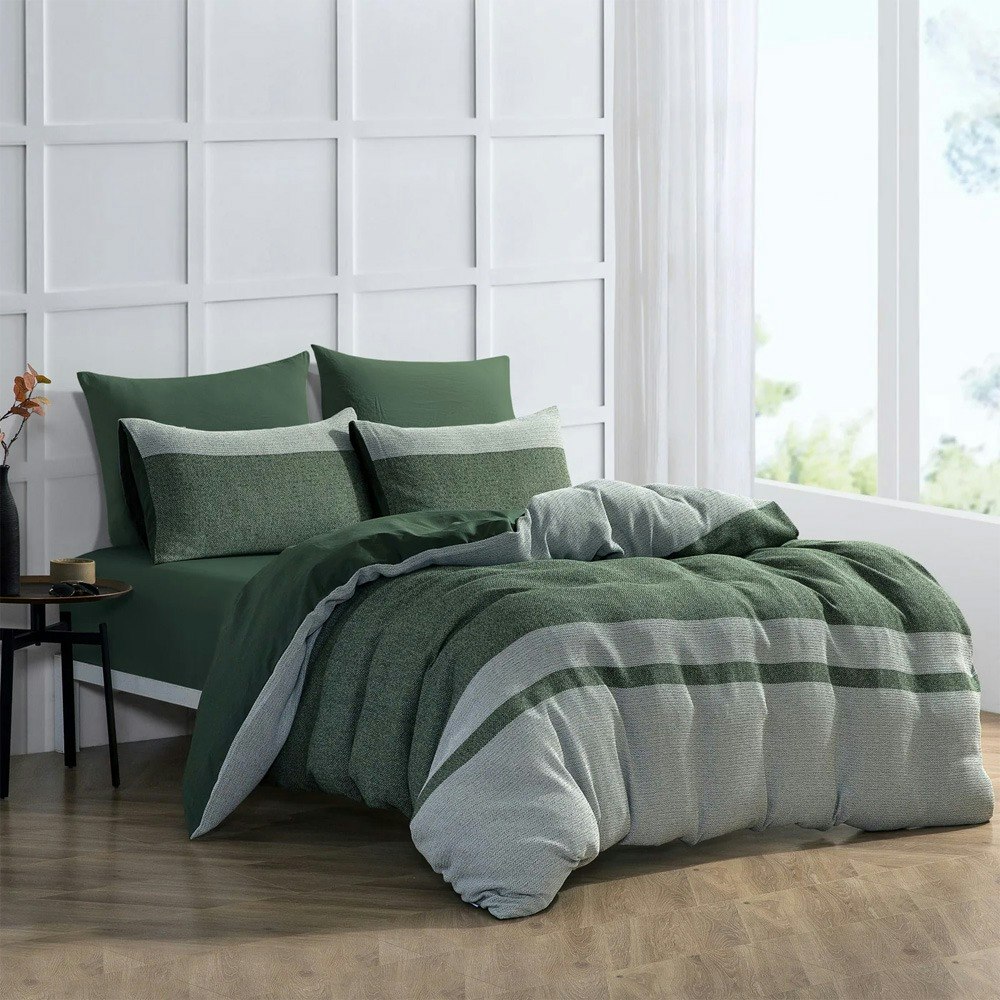 Dreamaker Herringbone 100% Cotton Quilt Cover Set Olive