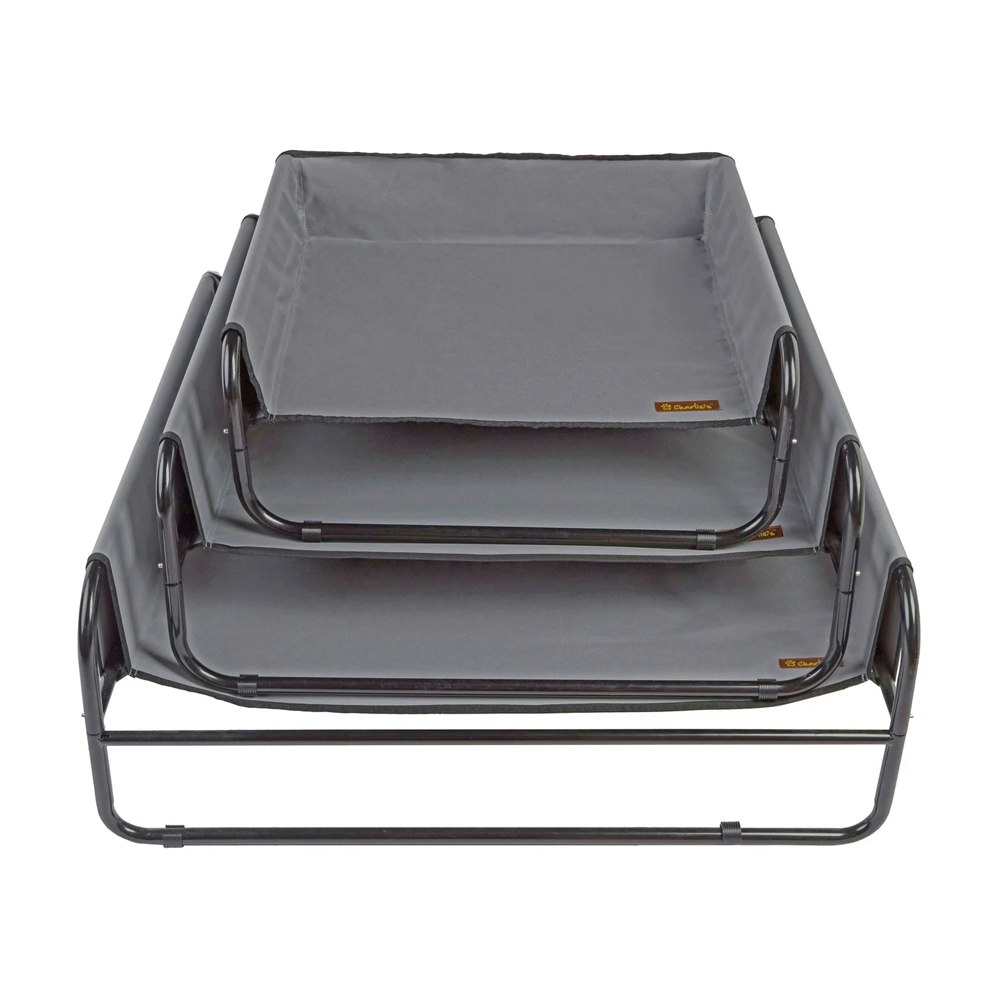 Charlie's Pet High Walled Outdoor Trampoline Pet Bed Grey Stack