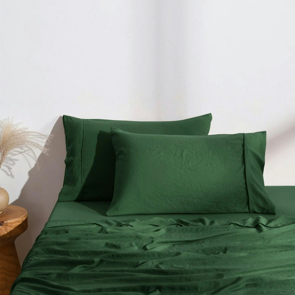Dreamaker Superfine Washed Microfibre Standard Pillowcase Twin Pack Hunter Green