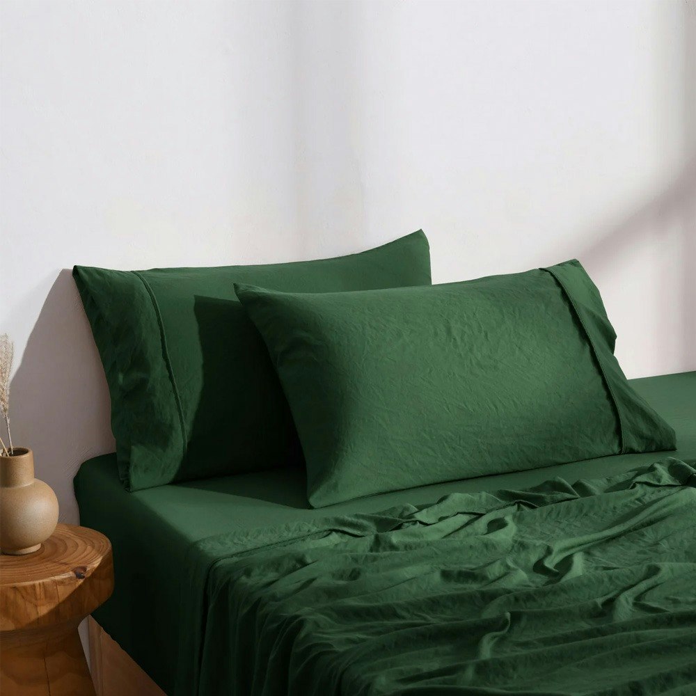 Dreamaker Superfine Washed Microfibre Standard Pillowcase Twin Pack Hunter Green