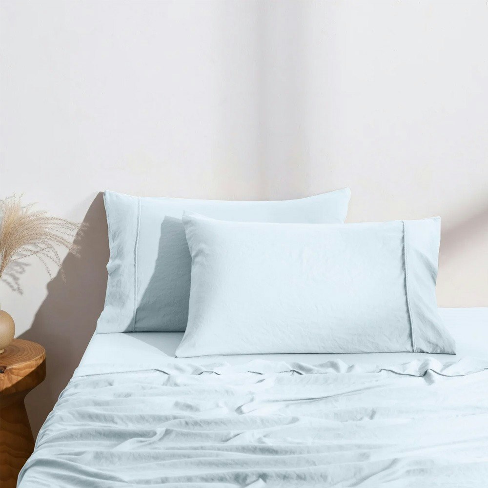 Dreamaker Superfine Washed Microfibre Standard Pillowcase Twin Pack Ice Blue