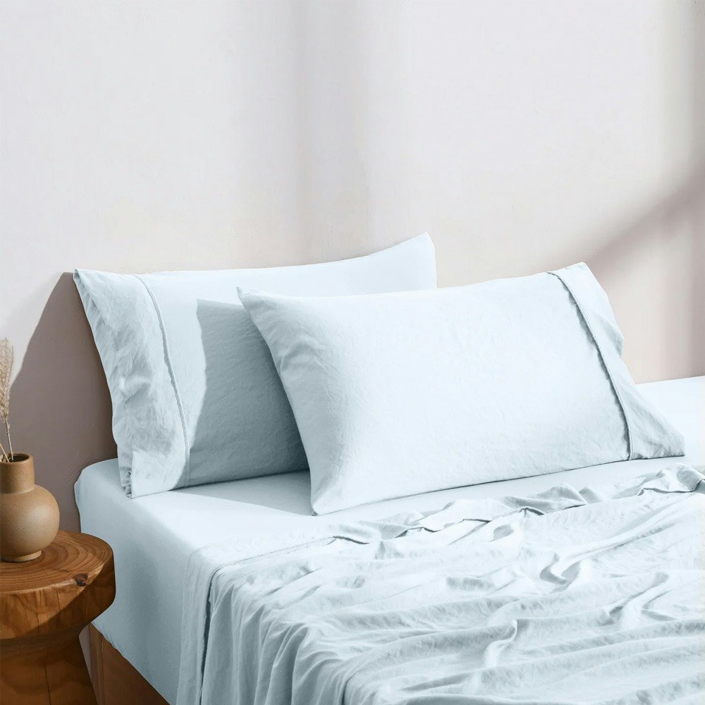 Dreamaker Superfine Washed Microfibre Standard Pillowcase Twin Pack Ice Blue
