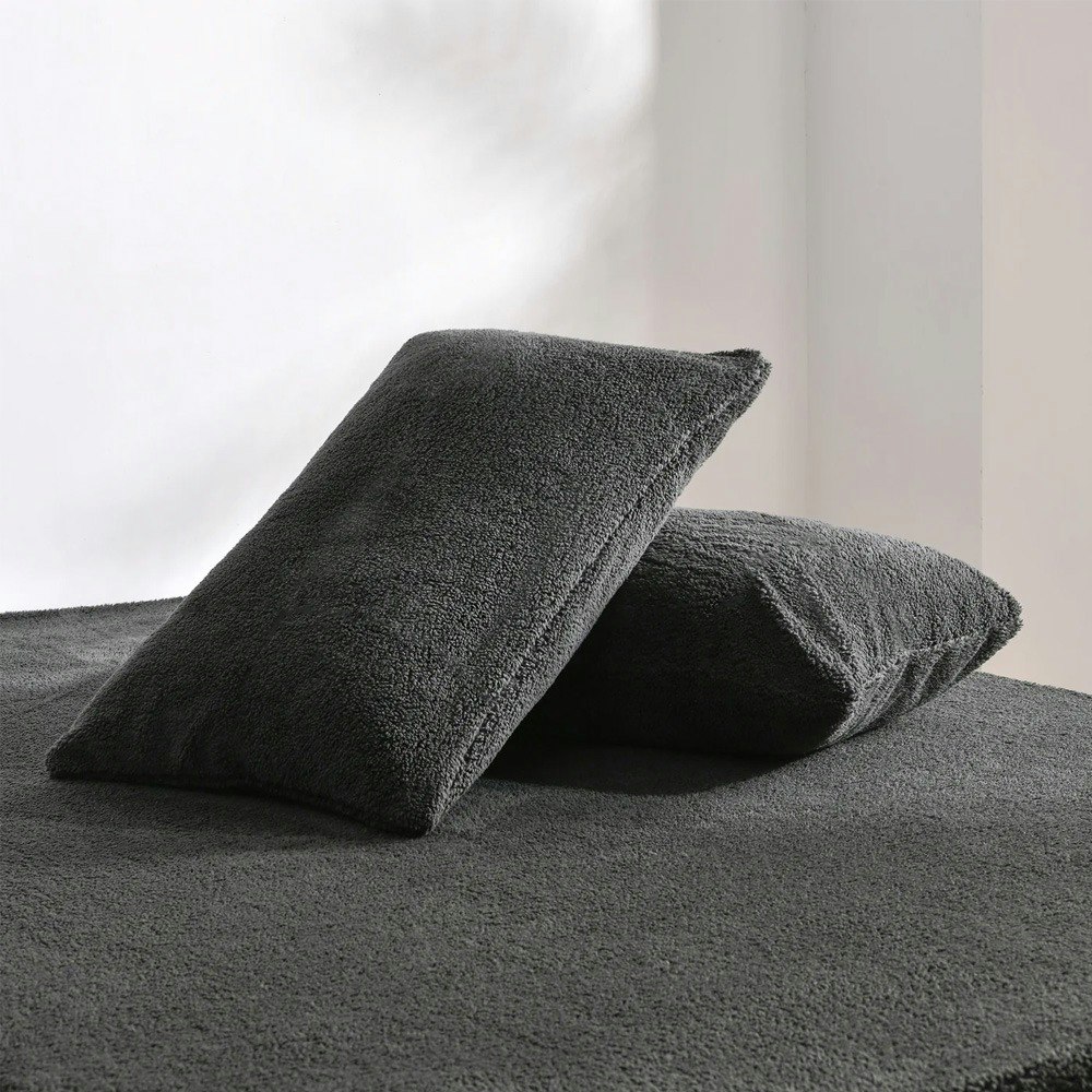 Dreamaker Jasper Teddy Fleece Combo Fitted Sheet Set Charcoal