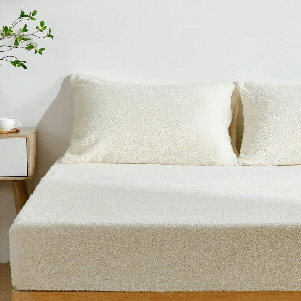 Dreamaker Jasper Teddy Fleece Combo Fitted Sheet Set Snow