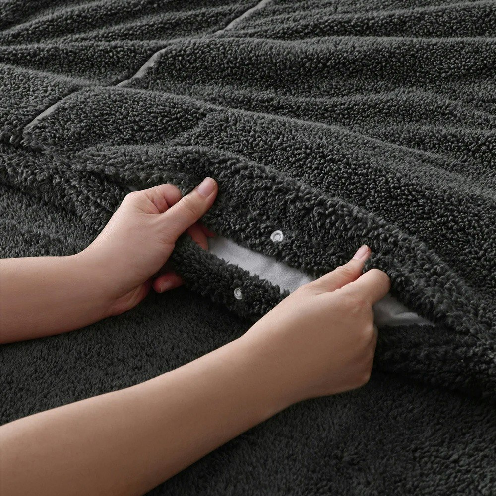 Dreamaker Jasper Teddy Fleece Quilt Cover Set Charcoal