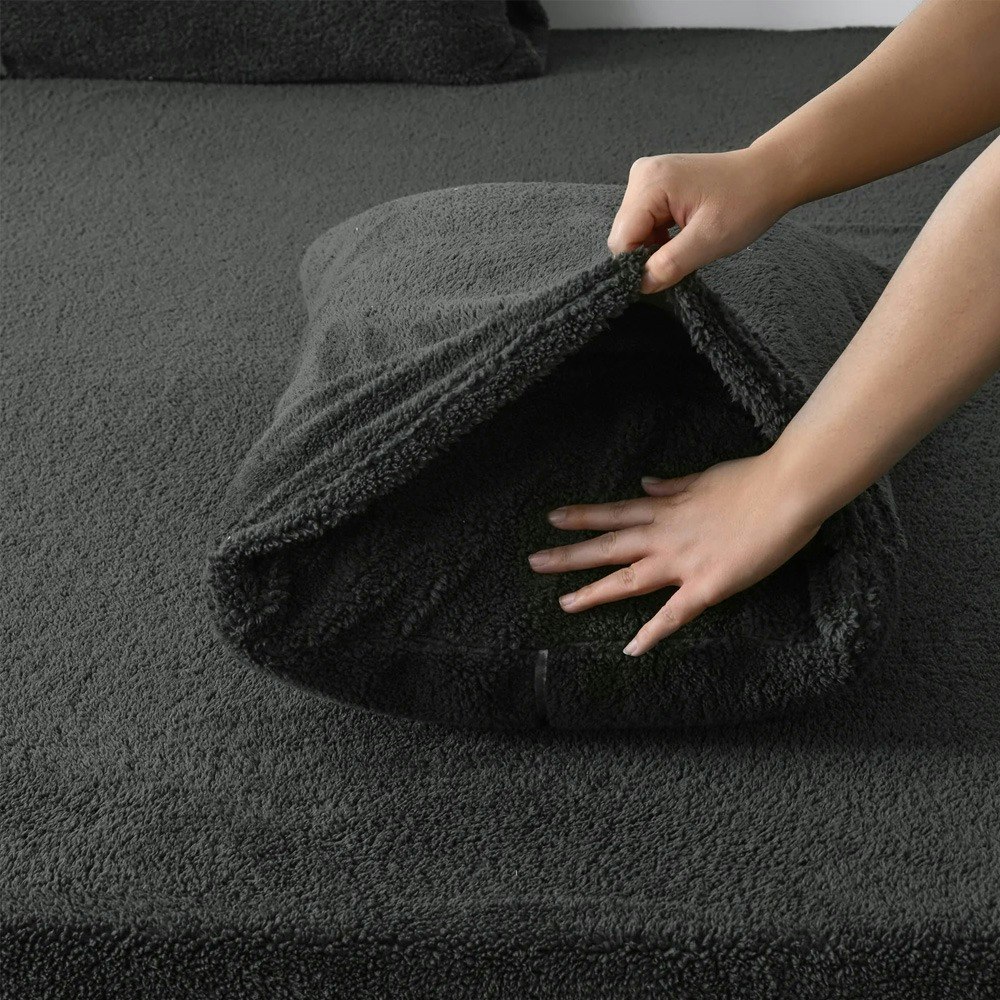 Dreamaker Jasper Teddy Fleece Quilt Cover Set Charcoal