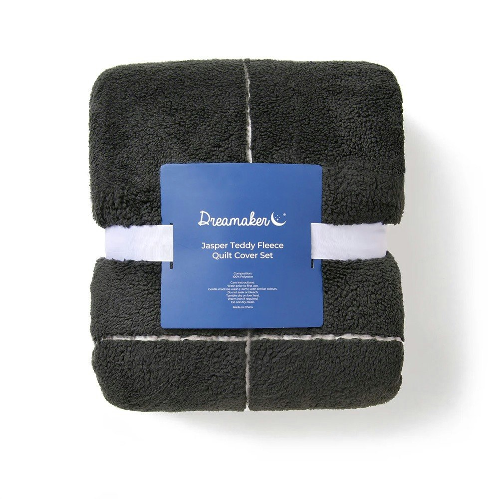 Dreamaker Jasper Teddy Fleece Quilt Cover Set Charcoal