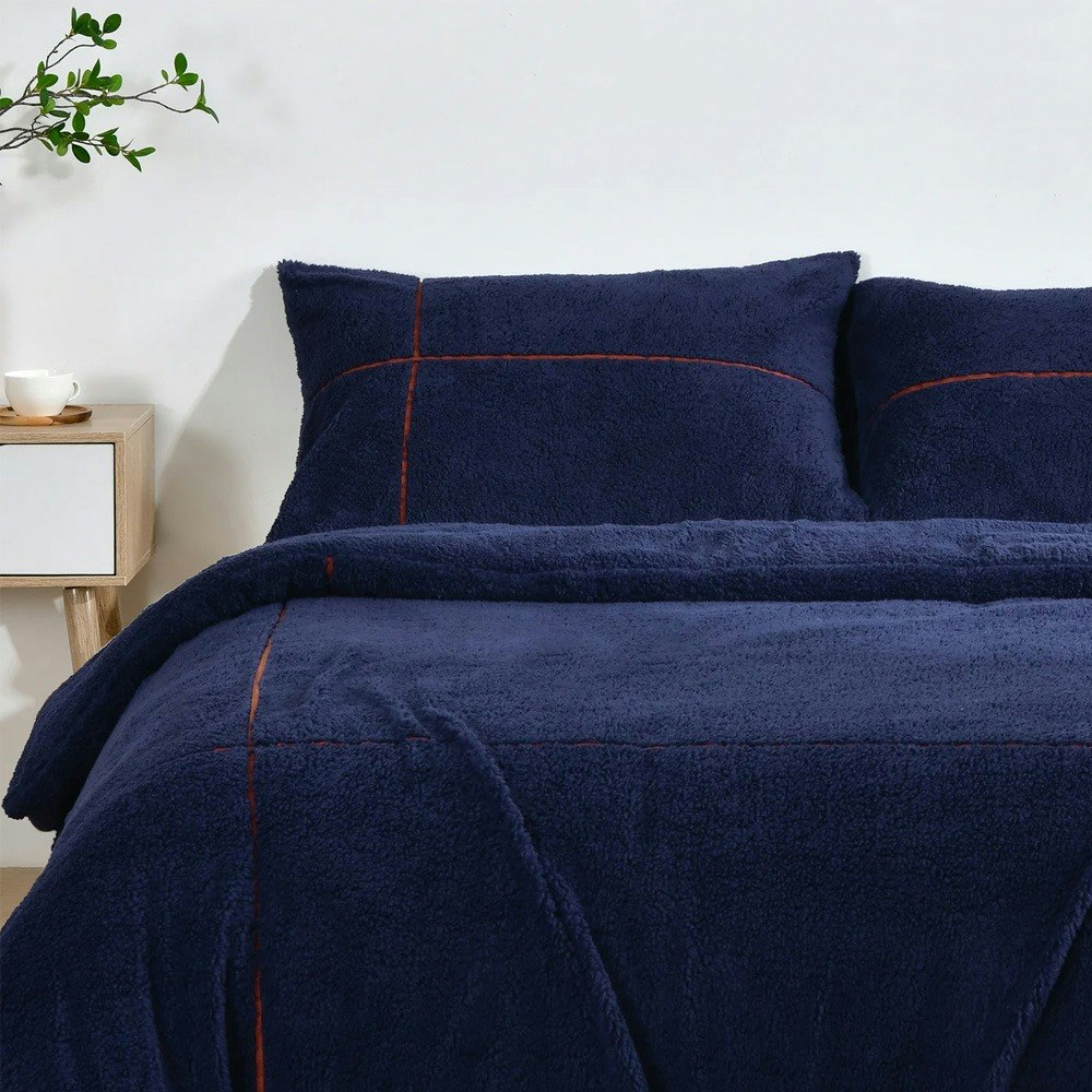 Dreamaker Jasper Teddy Fleece Quilt Cover Set Midnight Blue