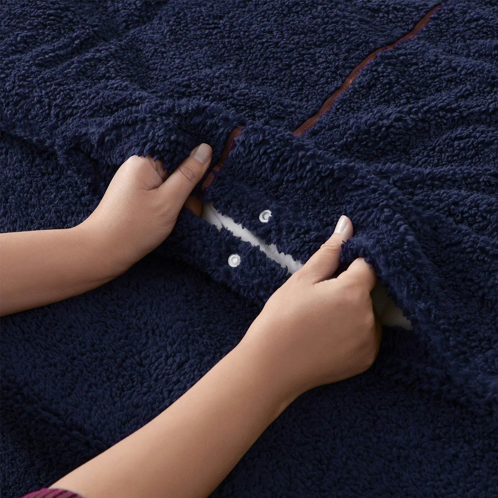 Dreamaker Jasper Teddy Fleece Quilt Cover Set Midnight Blue