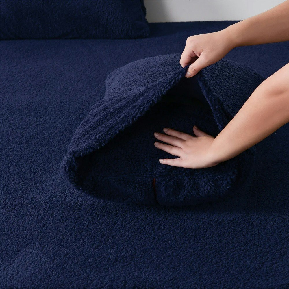 Dreamaker Jasper Teddy Fleece Quilt Cover Set Midnight Blue