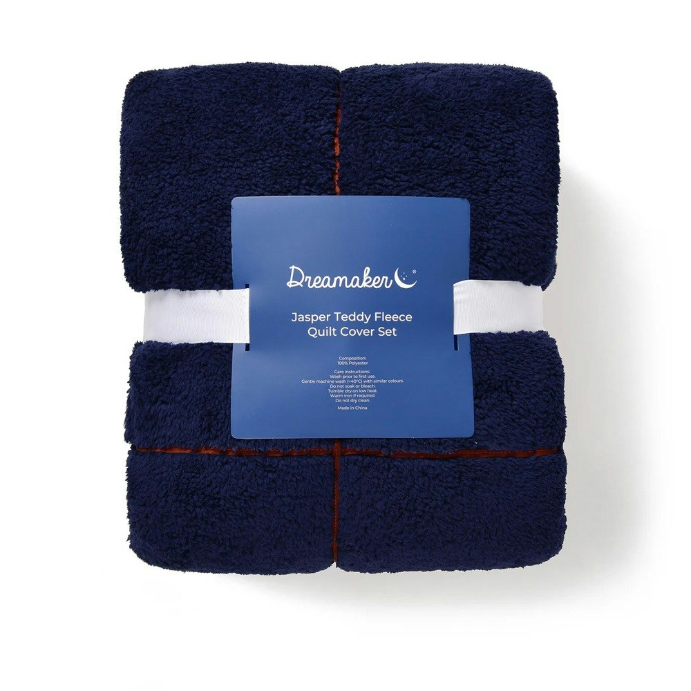 Dreamaker Jasper Teddy Fleece Quilt Cover Set Midnight Blue