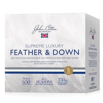 John Cotton Supreme Luxury 85% White Goose Down & Feather Quilt Packaging