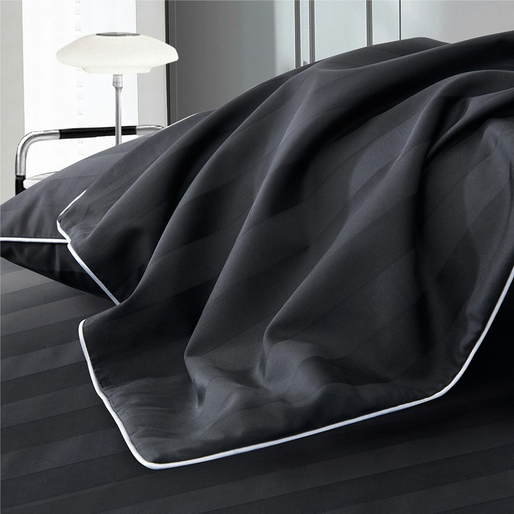 Dreamaker Kensington 600TC 100% Cotton Jacquard Stripe Quilt Cover Set Charcoal