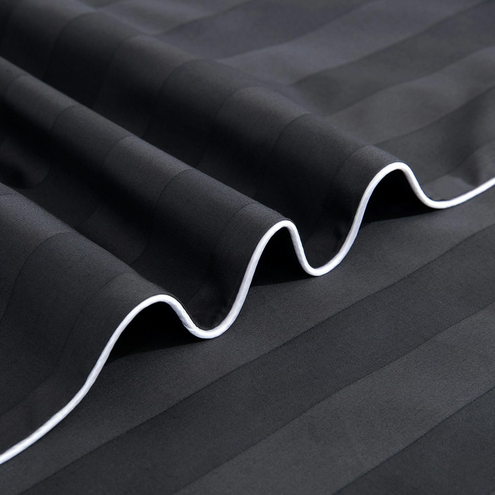 Dreamaker Kensington 600TC 100% Cotton Jacquard Stripe Quilt Cover Set Charcoal